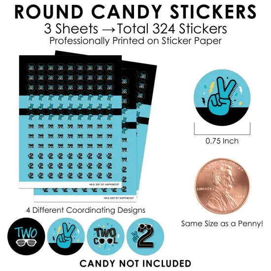Big Dot of Happiness Two Cool - Boy - Blue 2nd Birthday Party Party Small Round Candy Stickers - Party Favor Labels - 324 Count {4}