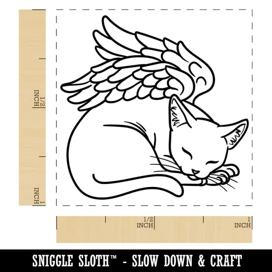 Sleeping Angel Cat Loss of Pet Self-Inking Rubber Stamp Ink Stamper Red {1}