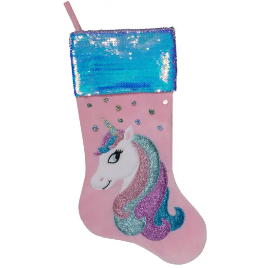 Northlight 20.5" Pink Velvet Unicorn With Sequins Christmas Stocking {1}
