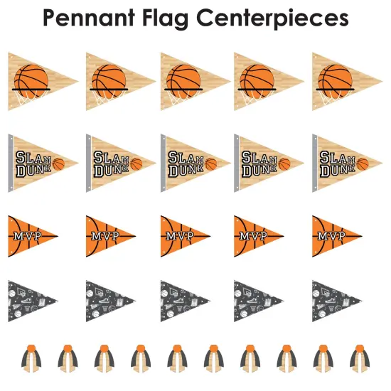 Big Dot of Happiness Nothin' But Net - Basketball - Triangle Baby Shower or Birthday Party Photo Props - Pennant Flag Centerpieces - Set of 20 {7}