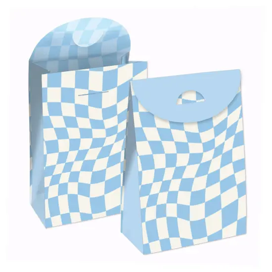 Big Dot of Happiness Blue Checkered Party - Gift Favor Bags - Party Goodie Boxes - Set of 12 {1}