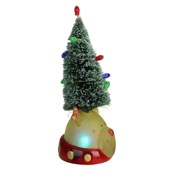 Roman 9.5" LED Lighted Green Tree with Smiling Bear Head Figure Multi {3}