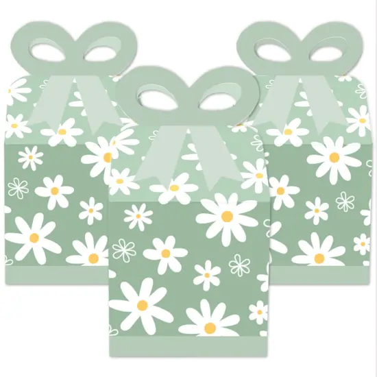 Big Dot of Happiness Sage Green Daisy Flowers - Square Favor Gift Boxes - Floral Party Bow Boxes - Set of 12 {3}