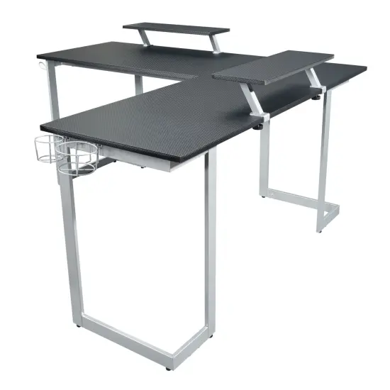 Techni Office Solutions 63" Black and White Unique Techni Sport Warrior L-Shaped Computer Gaming Desk {1}