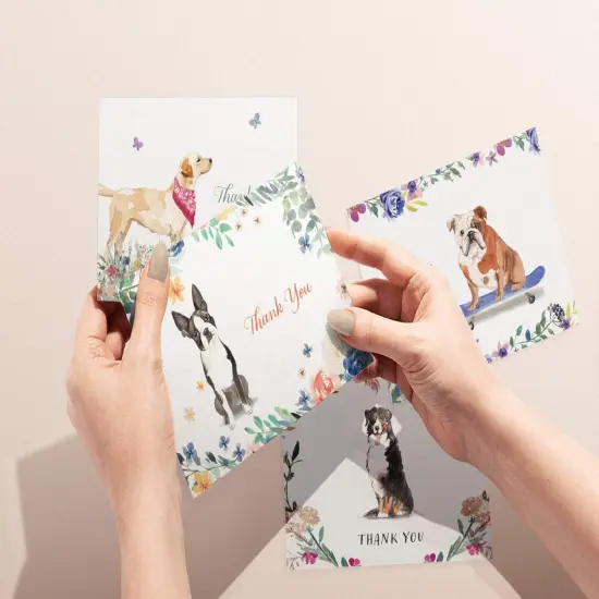 Dog Thank You Cards | Cute Watercolor Dog Note Cards with Envelopes | Golden Retriever, English Bulldog, Boston Terrier | Blank Inside {5}