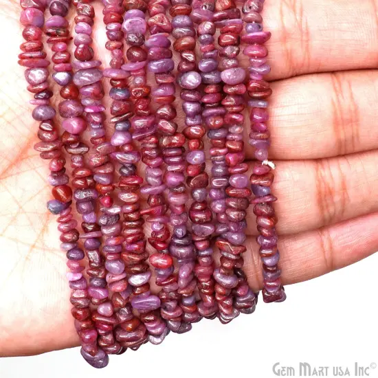 Ruby Chip Beads, 34 Inch, Natural Chip Strands, Drilled Strung Nugget Beads, 3-7mm, Polished, GemMartUSA (CHRB-70001) {4}