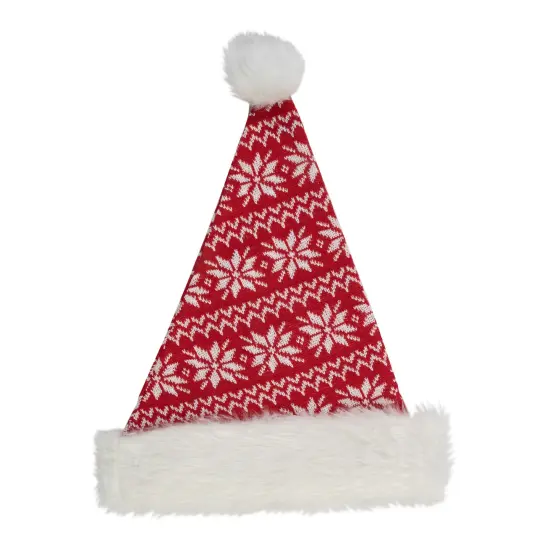 Northlight 17" Red and White Nordic Snowflake and Striped Santa Hat With Pom Pom {1}