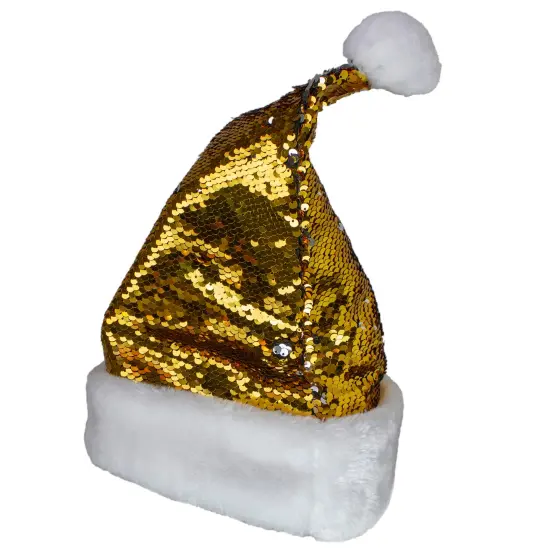 Northlight 15" Gold and Silver Reversible Sequined Christmas Santa Hat with Faux Fur Cuff {3}