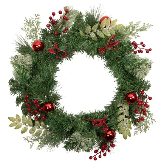 Northlight Decorated Frosted Pine and Pine Cone Artificial Christmas Wreath, 24-Inch, Unlit Green {1}
