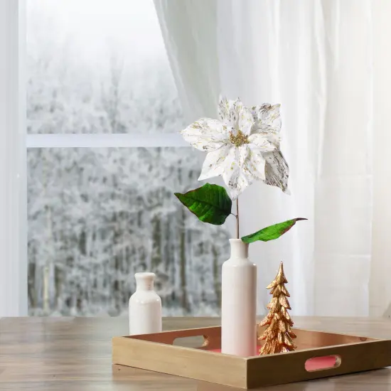 Northlight 24"White and Gold Artificial Christmas Poinsettia Flower {3}
