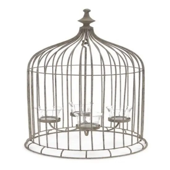Melrose 23" Rustic Antique-Style Bird Cage 4-Tea Light Candle Holder Gray {1}