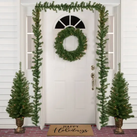 Northlight 5-Piece Pre-Lit Artificial Wolcott Spruce Christmas Entryway Set Green {3}