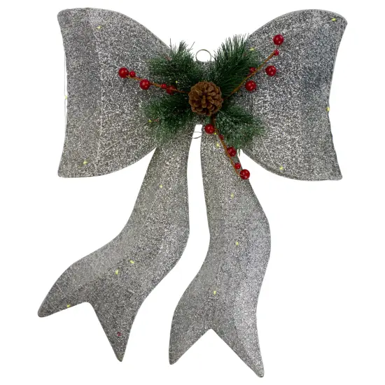 Northlight LED Lighted Gradient Mesh Bow Christmas Decoration - 22" - Silver Finish - Warm White {1}