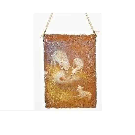 Roman 5" Orange Baby Jesus with Sheep Plaque Christmas Ornament {1}