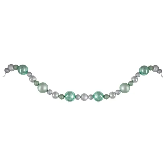 Northlight 3-Finish Shatterproof Ball Christmas Garland - 6' x 4" - Silver and Green - Unlit {1}