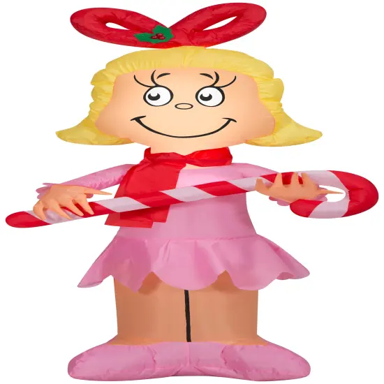 4' Gemmy Airblown Inflatable Christmas Cindy Lou Who Holding A Candy Cane Yard Decoration 880607 {1}