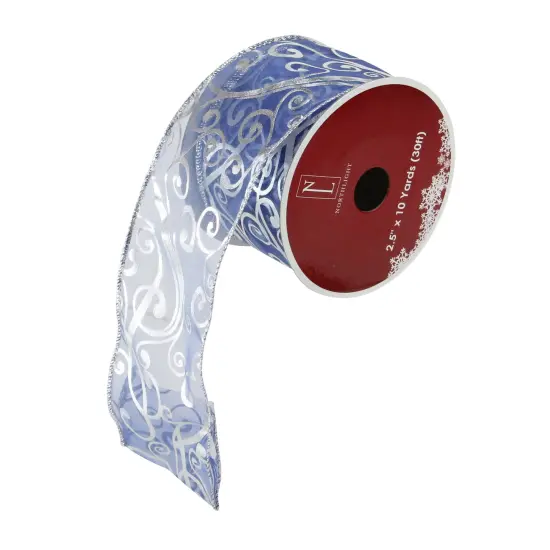 Northlight Pack of 12 Blue and Silver Shiny Swirls Christmas Wired Craft Ribbon 2.5" x 120 Yards {1}
