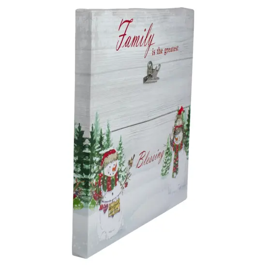 Northlight 10" Lighted Snowman Family Blessing Christmas Canvas Wall Art with Photo Clip White {3}