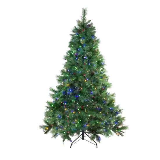 Northlight 6.5' Pre-Lit Full Denali Mixed Pine Artificial Christmas Tree - Multicolor Dual LED Lights Green {3}