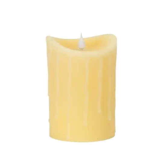 Melrose 7" Pre-Lit Ivory Dripping Wax Flameless LED Pillar Candle {1}
