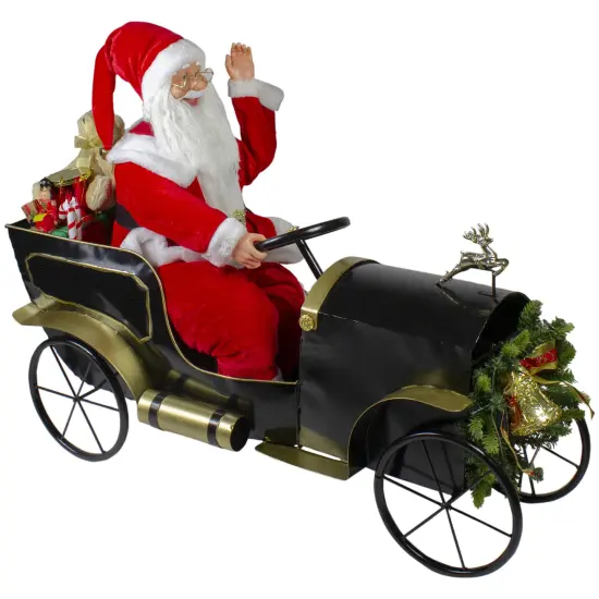 Northlight 33" Santa Delivering Presents in a Black and Gold Vintage Car Christmas Decoration {1}