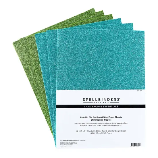 Spellbinders Glitter Foam Sheets 8.5"X11" 10/Pkg-Shimmering Tropics -Teal & Bright Green {1}