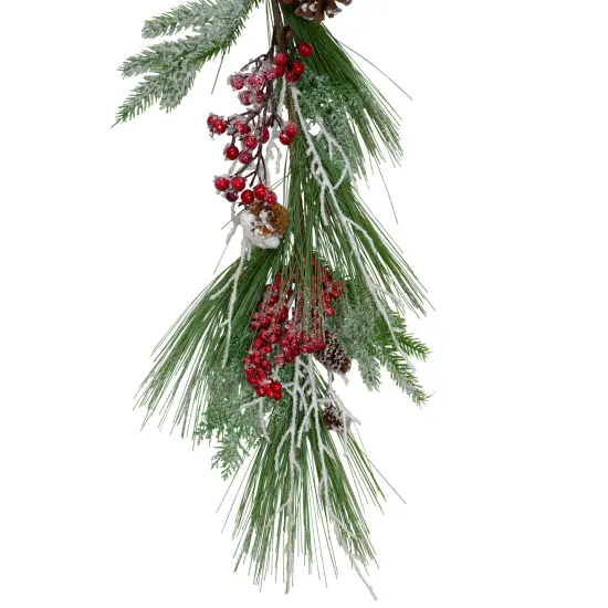 Northlight Frosted Berries and Pinecones Artificial Christmas Garland - 6' x 7" - Unlit Green {3}