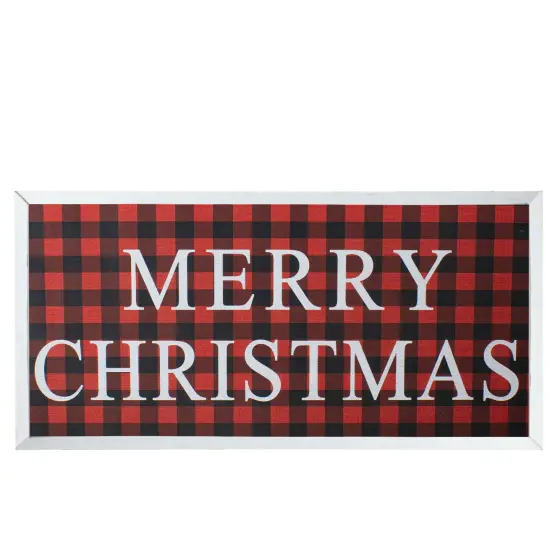 Northlight 24” Red and Black Buffalo Plaid Merry Christmas Wooden Hanging Wall Sign {1}