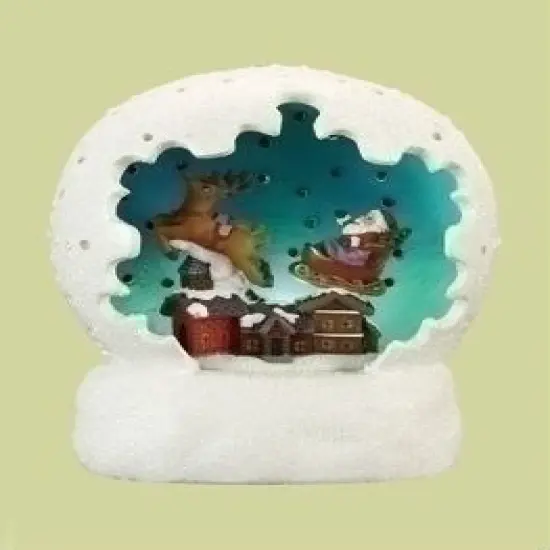 Roman Battery Operated LED Lighted Santa Claus Sleigh Ride Christmas Table Top Dome - 4" White {1}