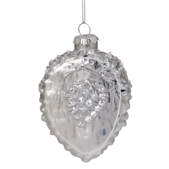 Northlight Glittered Half Pine Cone Glass Christmas Ornament - 4" - Silver {1}
