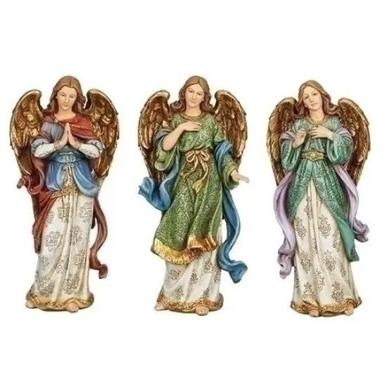 Roman Set of 3 Bronze and Cream Jewel Tone Angel Figures 9" Blue {1}