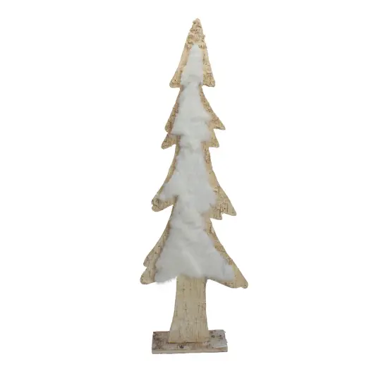 Northlight Snowy Wooden Tree Christmas Decoration - 14.5" - Beige and White Brown {1}