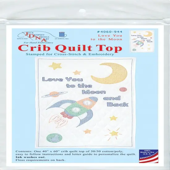 Jack Dempsey Stamped White Lap Quilt Top 40"X60"-Love You To The Moon {1}