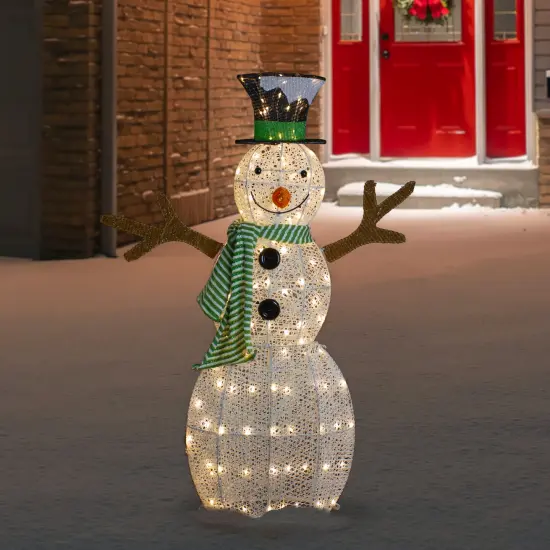 Northlight 43" LED Lighted Snowman with Top Hat and Green Scarf Outdoor Christmas Decoration White {3}