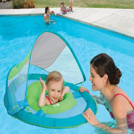 SwimWays 36" Aqua Blue and Green Swimming Pool Baby Spring Float with Sun Canopy {3}