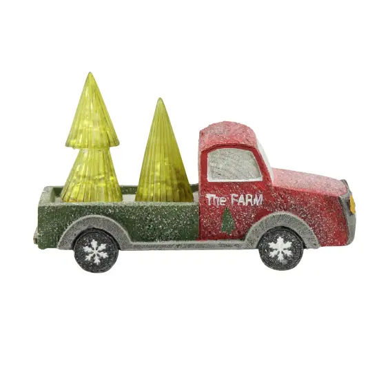 Allstate Lighted Glittered Farm Truck with Trees Christmas Decoration - 8.5" - Red and Green {1}