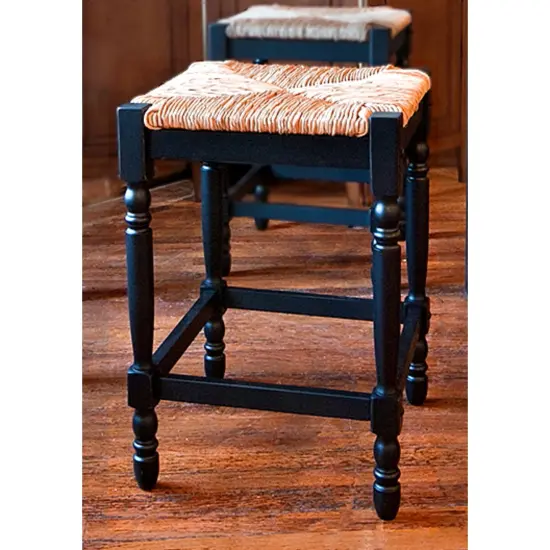 Contemporary Home Living 24" Antique Black and Beige Counter Stool with Hand Woven Rush Seat {3}
