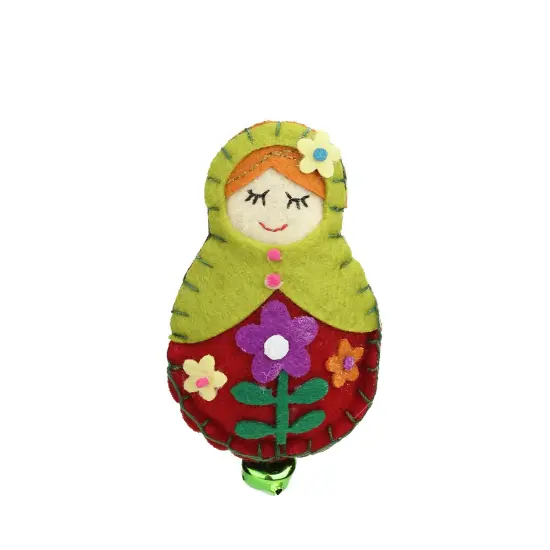 Midwest 4" Red and Green Plush Felt Doll with Jingle Bell Christmas Ornament {1}