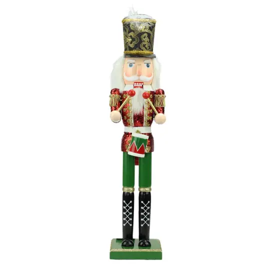 Northlight 24" Red and Green Glitter Christmas Nutcracker Drummer {1}