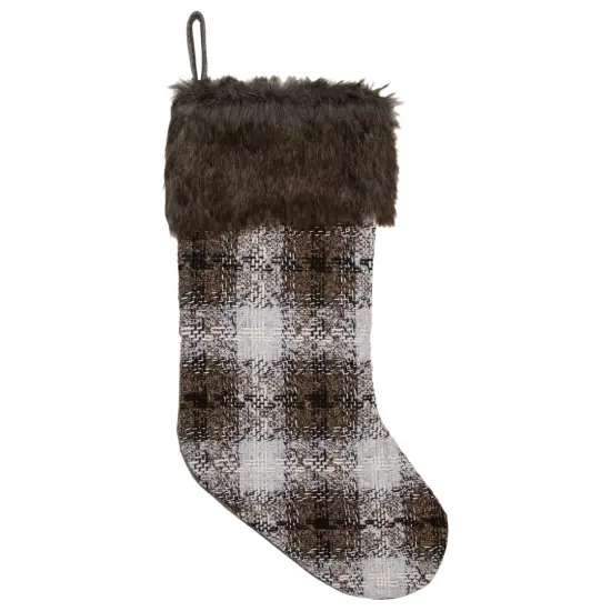 Northlight 18" Brown and White Buffalo Plaid Christmas Stocking {1}