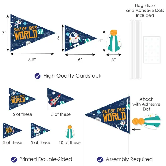 Big Dot of Happiness Blast Off to Outer Space - Triangle Rocket Ship Baby Shower or Birthday Party Photo Props - Pennant Flag Centerpieces - Set of 20 {4}