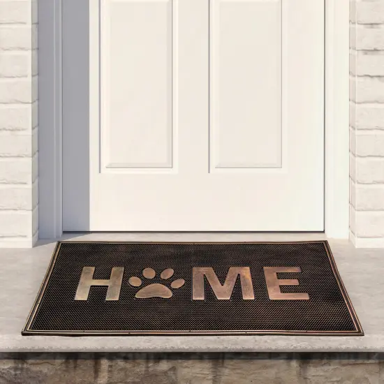 Northlight Gold Finish "Home" with Paw Print Rubber Doormat 18" x 30" {3}