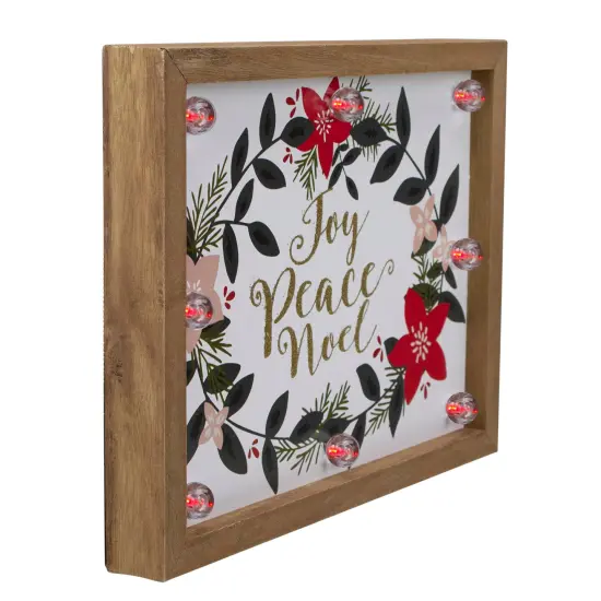 Northlight Framed Floral "Joy, Peace, Noel" Wooden Christmas Wall Plaque - 11.8" Beige {3}