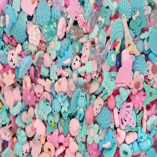 Cute Charm Mix in Pink & blue, 30 pieces, Pastel Resin and Acrylic Mix, Adorabilities {4}