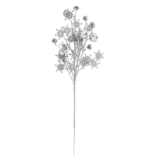 Northlight 34" Silver Jingle Bells and Glitter Snowflakes Artificial Christmas Spray {1}