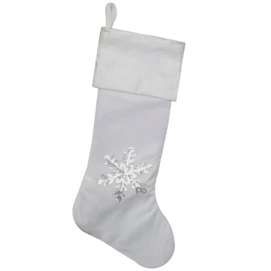 Northlight 20" White Christmas Stocking with Silver Sequin Snowflake {1}