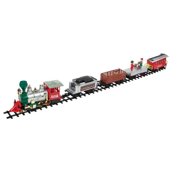Northlight 35pc Silver and Red Battery Operated Lighted and Animated Classic Train Set with Sound {3}