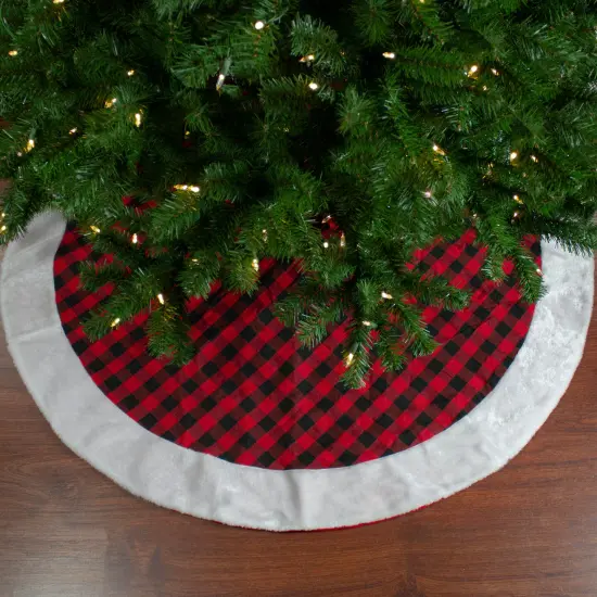 Northlight 48" Red and Black Buffalo Plaid Christmas Tree Skirt with Faux Fur Trim {1}