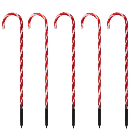 Northlight Set of 5 Red Lighted Candy Cane Christmas Lawn Stakes 28" - Battery Operated {1}