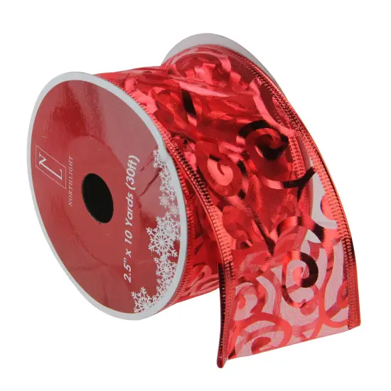 Northlight Pack of 12 Red Swirls Wired Christmas Craft Ribbons - 2.5" x 120 Yards {1}